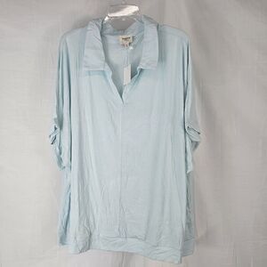 Hayden Los Angeles Plus Size Women’s 2XL Light Blue Boxy Cropped Collared Tee